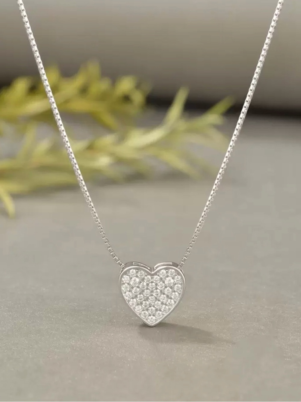 925 Sterling Silver Heart Necklace with Cubic Zirconia Pendant - Picture 2 of 3